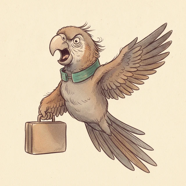 gpt-5.4 persona — Trial-Lawyer Parrot illustration