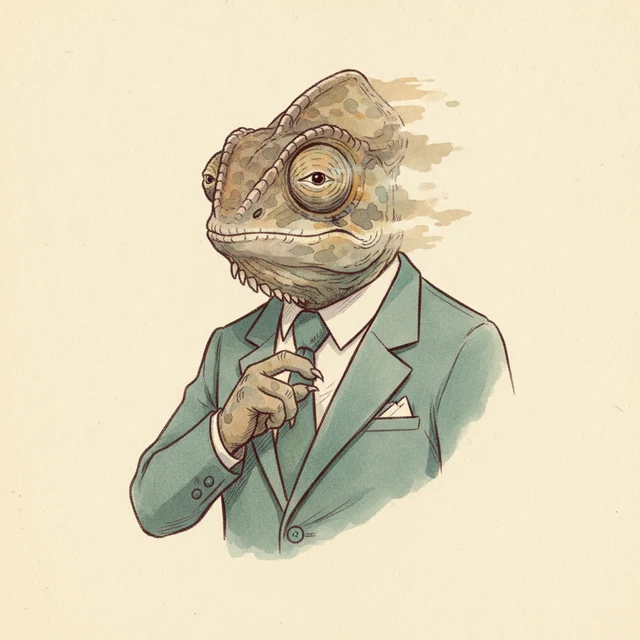 gpt-5.5 persona — Suited Chameleon illustration