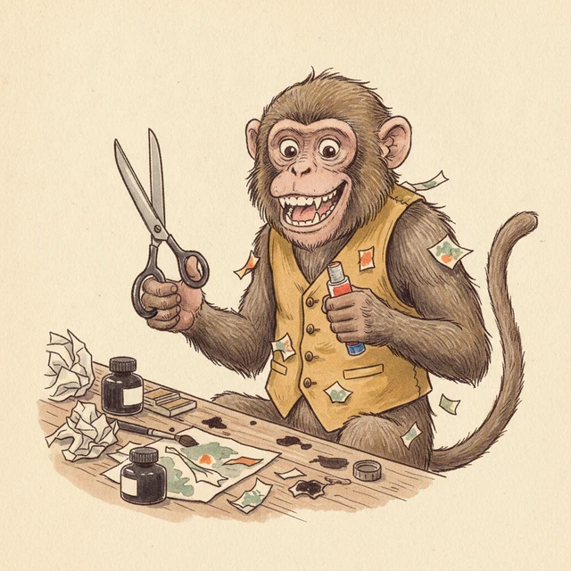 kimi-k2.5 persona — Scissors-and-Glue Monkey illustration