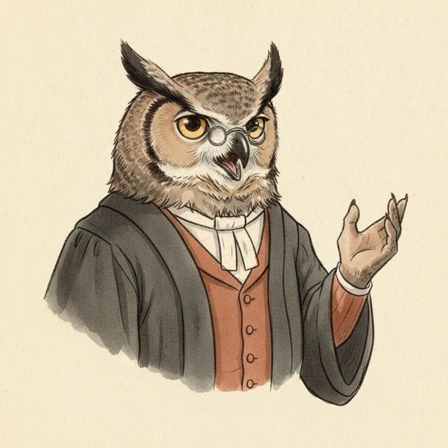 opus-4.8 persona — Barrister Owl illustration